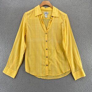 Chicos Top Womens 0 US Small Yellow Striped Long Sleeve Button Up Collar Casual